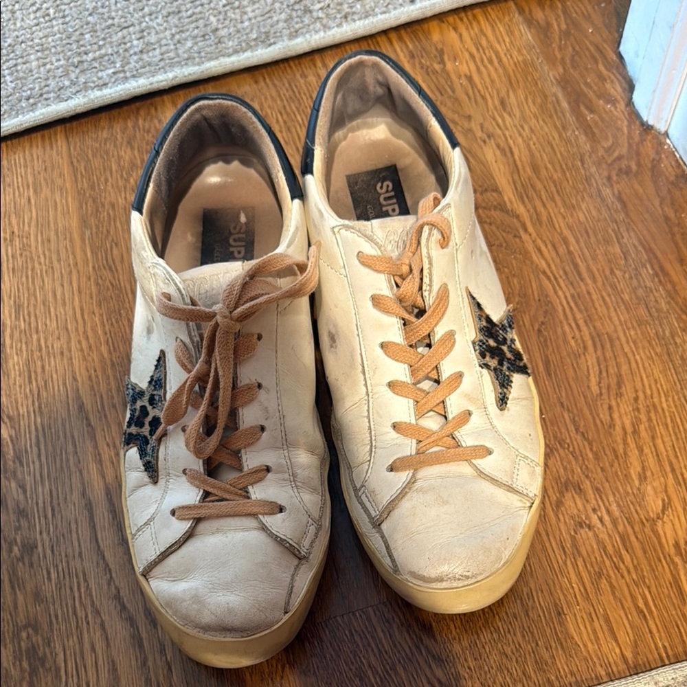 Golden Goose Cream and Tan Star Sneakers